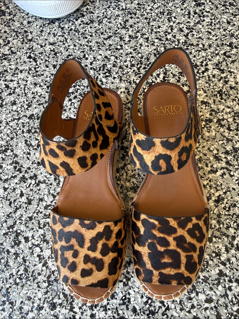 SARTO By Franco Sarto Leopard Print Wedge Slingback Sandals - Brown/Black